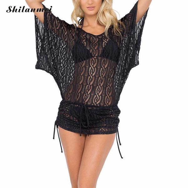 batwing sleeve female mini dresses hollow beach dress women drawstring lace party club sheath lace-up beach cover dress, White;black
batwing sleeve female mini dresses hollow beach dress women drawstring lace party club sheath lace-up beach cover dress, White;black