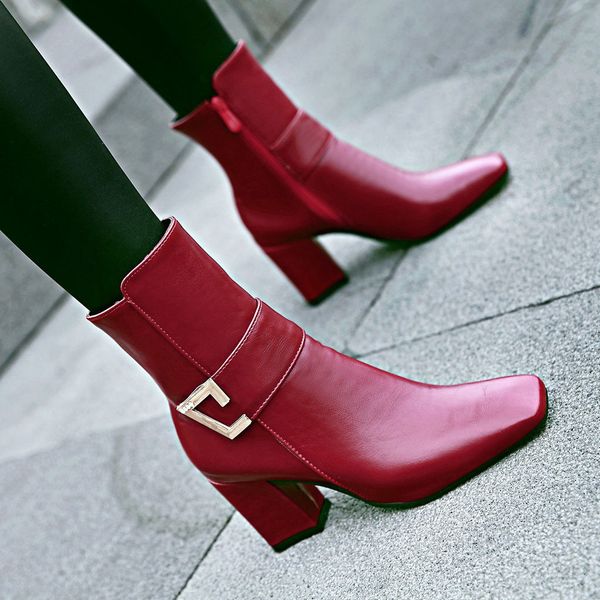 metal buckle square head zipper high heel women's boots pure color fashion casual square heels boots winter women 2019, Black
metal buckle square head zipper high heel women's boots pure color fashion casual square heels boots winter women 2019, Black