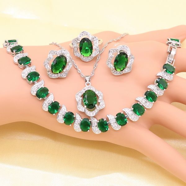 925 silver green imitated emerald crystal white zirconia bridal jewelry sets for women necklace pendant earrings rings bracelets
925 silver green imitated emerald crystal white zirconia bridal jewelry sets for women necklace pendant earrings rings bracelets
