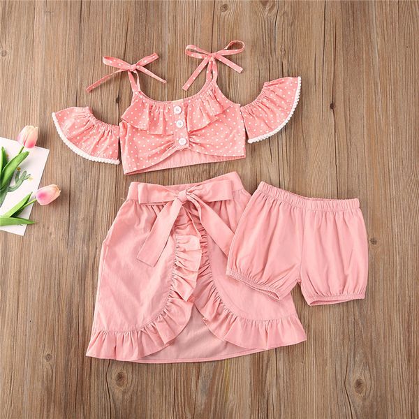 2020 3шт лето малышей kid baby girl одежда полька dot backless висячих плеч топ + шорты + юбка set, White
2020 3шт лето малышей kid baby girl одежда полька dot backless висячих плеч топ + шорты + юбка set, White