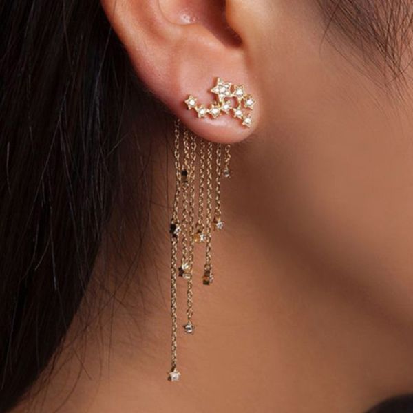 women 2019 gold color crystal long metal tassel earrings fashion star streamlined female bridal wedding jewelry drop earrings, Golden
women 2019 gold color crystal long metal tassel earrings fashion star streamlined female bridal wedding jewelry drop earrings, Golden