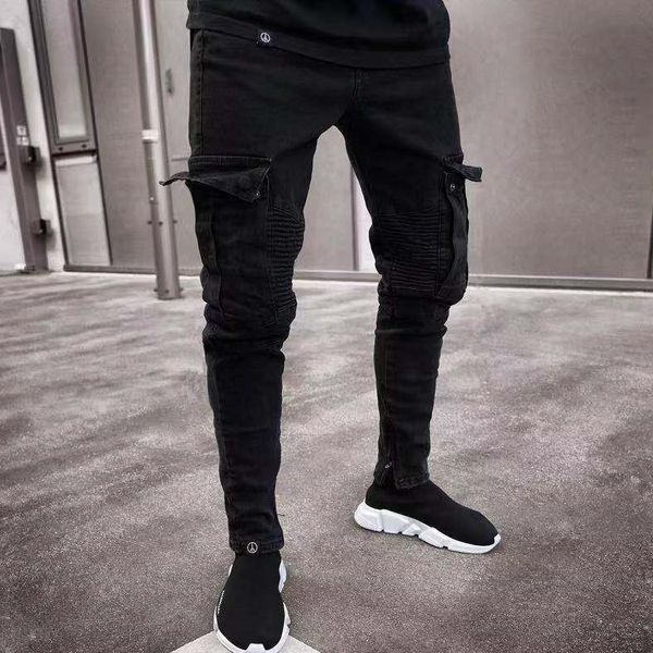 mens designer jeans black ripped distressed holes denim pencil pants pockets hommes pantalones, Blue
mens designer jeans black ripped distressed holes denim pencil pants pockets hommes pantalones, Blue