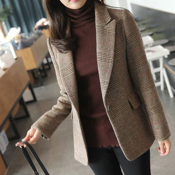 women blazers and jackets 2019 spring autumn fahion plaid single button long sleeve casual short coats famale pockets outwear, White;black
women blazers and jackets 2019 spring autumn fahion plaid single button long sleeve casual short coats famale pockets outwear, White;black