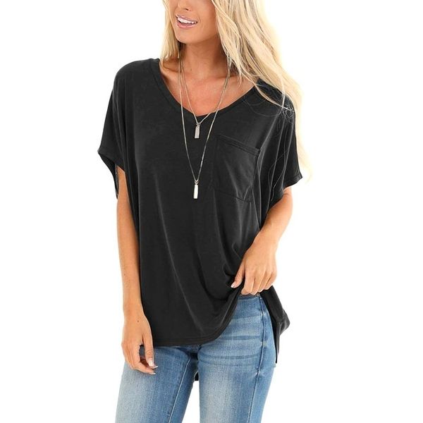 women's summer casual v-neck short sleeve ladies solid color loose shirts cotton t-shirts, White
women's summer casual v-neck short sleeve ladies solid color loose shirts cotton t-shirts, White