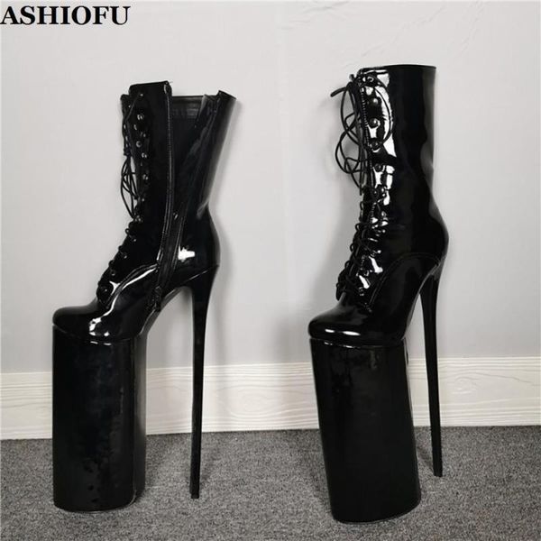 ashiofu real picture handmade women super-heel boots shoelace night-club party ankle boots platform evening fashion, Black 
ashiofu real picture handmade women super-heel boots shoelace night-club party ankle boots platform evening fashion, Black