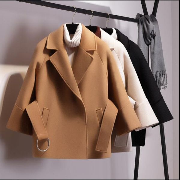 elegant women loose short woolen coat spring winter female cloak with belt woolen jackets fashion beigetrench outwear, Black;brown
elegant women loose short woolen coat spring winter female cloak with belt woolen jackets fashion beigetrench outwear, Black;brown