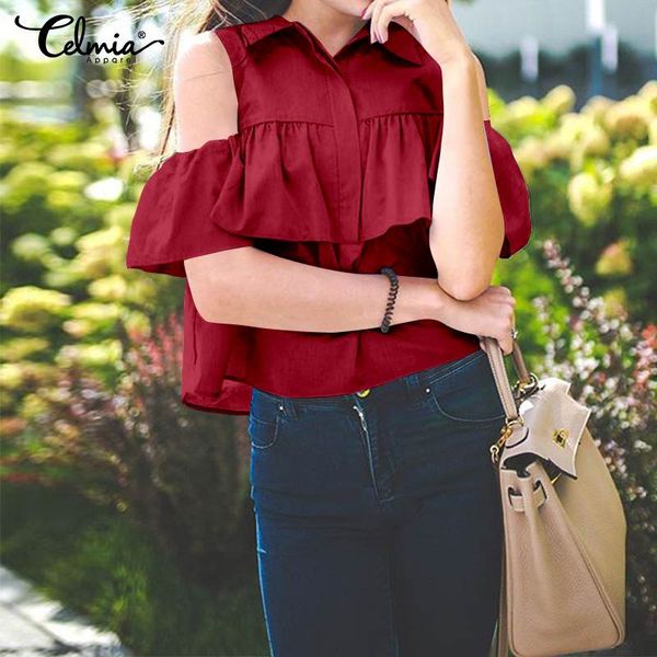 celmia summer new 5xl short sleeve blouse women ruffles cold shoulder lapel collar office blusas solid casual loose tunic 7, White
celmia summer new 5xl short sleeve blouse women ruffles cold shoulder lapel collar office blusas solid casual loose tunic 7, White