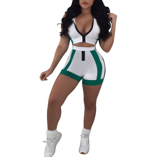 2 piece set women summer sleeveless fitness clothing sportswear zipper patchwork with cap short pants casual women set, White
2 piece set women summer sleeveless fitness clothing sportswear zipper patchwork with cap short pants casual women set, White