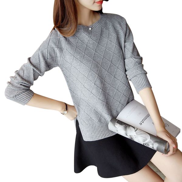 women's sweaters fashion knitted women 2021 autumn casual o neck high street thin knit female argyle pullover side slit sweater, White;black
women's sweaters fashion knitted women 2021 autumn casual o neck high street thin knit female argyle pullover side slit sweater, White;black