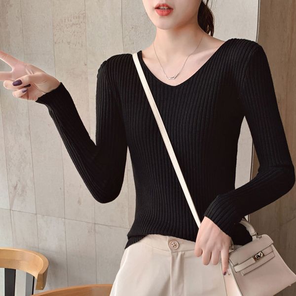 women v-neck long sleeve sweater fashion women knit pullover slim sweater, White;black
women v-neck long sleeve sweater fashion women knit pullover slim sweater, White;black