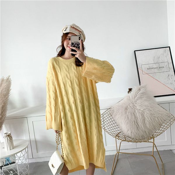 lanmrem 2020 autumn winter sweater for famale mid-long yellow sweater long sleeve loose kintting women's dress vintage yj728, White;black 
lanmrem 2020 autumn winter sweater for famale mid-long yellow sweater long sleeve loose kintting women's dress vintage yj728, White;black