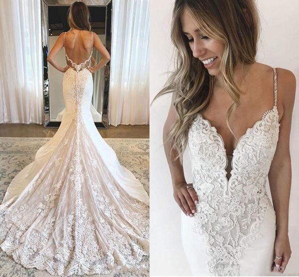 Retro Lace Beaded Bridal Dress 2019 Sexy Backless Spaghetti Mermaid Wedding Gowns Chiffon Sweep Train Wedding Dresses Custom Made
Retro Lace Beaded Bridal Dress 2019 Sexy Backless Spaghetti Mermaid Wedding Gowns Chiffon Sweep Train Wedding Dresses Custom Made