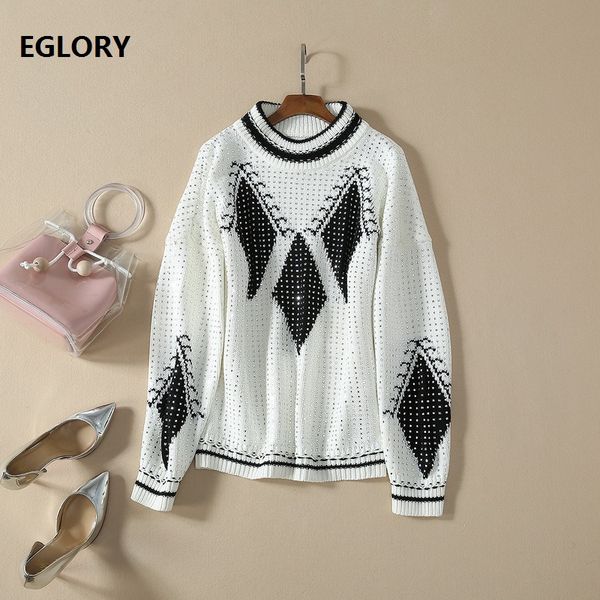 sweaters 2020 spring autumn pullovers women crystal beading geometric patterns knitting casual sweater jumper lady, White;black
sweaters 2020 spring autumn pullovers women crystal beading geometric patterns knitting casual sweater jumper lady, White;black