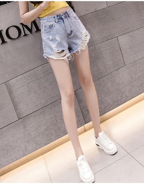 2019 summer korean version high waist new irregular hole loose edge fashion fashion casual denim shorts woman, Blue
2019 summer korean version high waist new irregular hole loose edge fashion fashion casual denim shorts woman, Blue