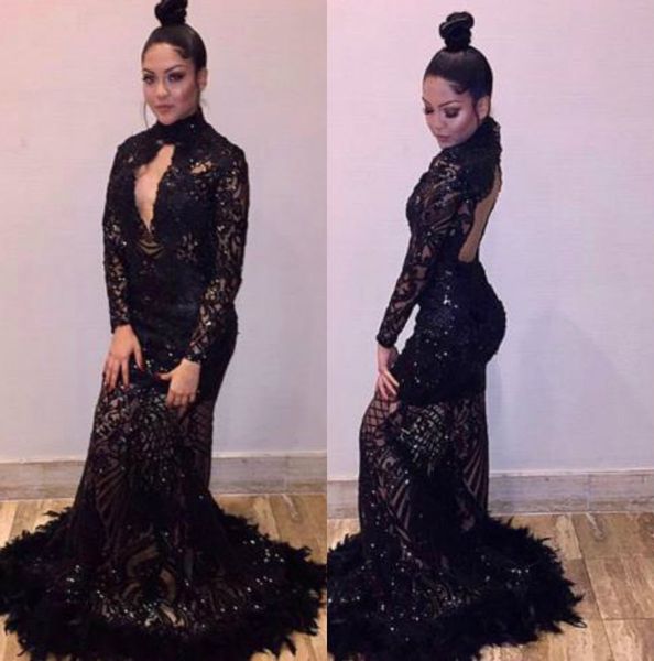 2019 mermaid prom dresses with feathers high neck long sleeves sequined lace formal evening gowns floor length black party pageant dress
2019 mermaid prom dresses with feathers high neck long sleeves sequined lace formal evening gowns floor length black party pageant dress