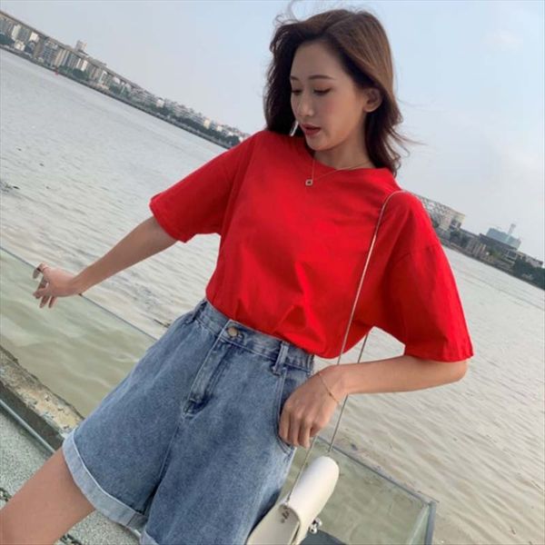 national fashion youth t- nationality fall shoulder bat cotton loose solid color blank white t-shirt half sleeve sleeve advertising shirt
