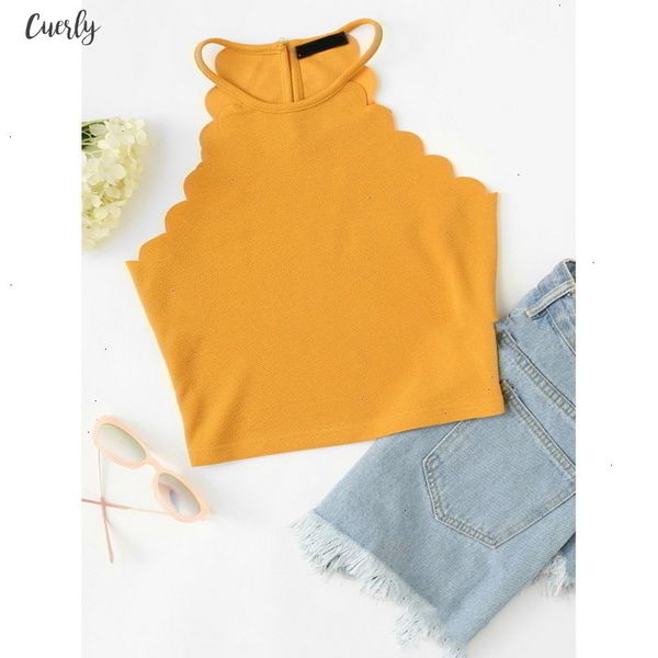 women 2020 crop solid black scallop trim halter new summer women sleeveless slim camisole women tees top, White
women 2020 crop solid black scallop trim halter new summer women sleeveless slim camisole women tees top, White