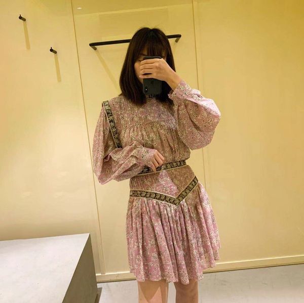 spring / summer 2020 new vintage retro colorblock loose floral long sleeve pink + skirt, White
spring / summer 2020 new vintage retro colorblock loose floral long sleeve pink + skirt, White