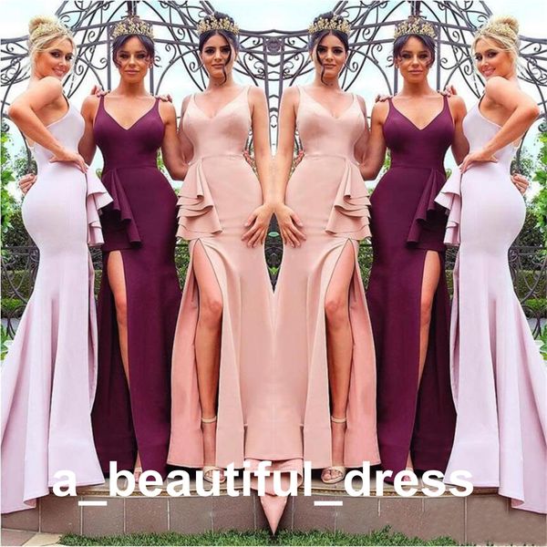 new burgundy bridesmaid dresses high slit spaghetti sleeveless backless junior maid of honor beach mermaid wedding party gowns bd8893, White;pink
new burgundy bridesmaid dresses high slit spaghetti sleeveless backless junior maid of honor beach mermaid wedding party gowns bd8893, White;pink