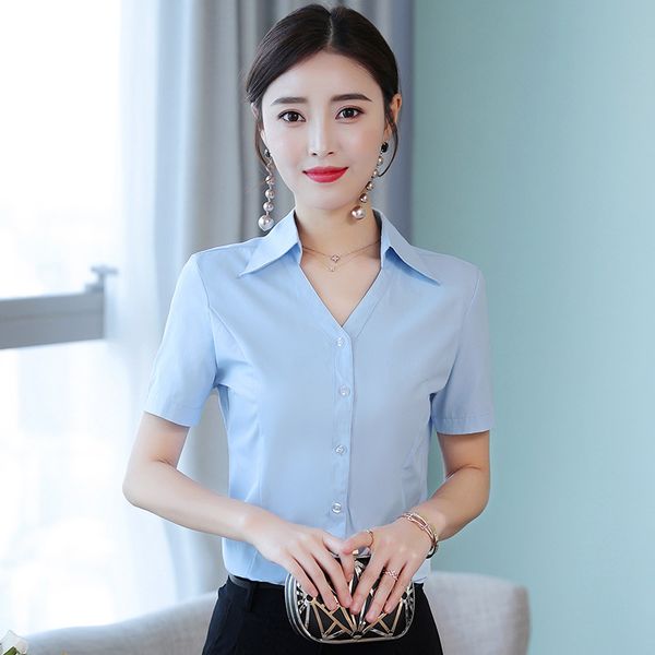figure rong summer cotton short sleeve business shirt women's fashion business simple slim fit solid color v-neck shirt women's, White
figure rong summer cotton short sleeve business shirt women's fashion business simple slim fit solid color v-neck shirt women's, White