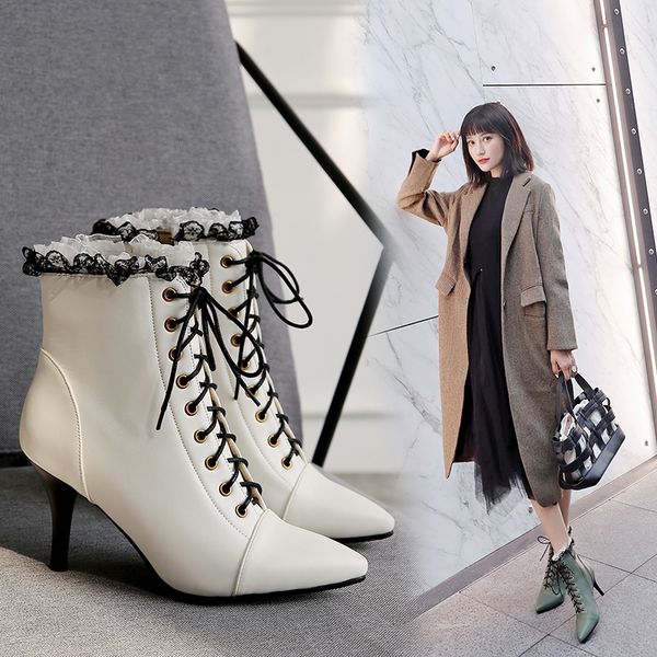 pointed high-heeled women's boots lace ankle boots sweet cute short fashion wild retro women's short oversized, Black
pointed high-heeled women's boots lace ankle boots sweet cute short fashion wild retro women's short oversized, Black