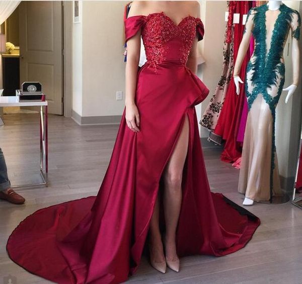 dark red off the shoulder prom dresses 2019 robe de bal a line side split formal evening gowns custom made occasion party dress, Black
dark red off the shoulder prom dresses 2019 robe de bal a line side split formal evening gowns custom made occasion party dress, Black