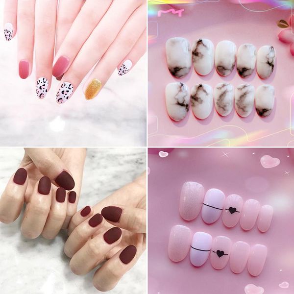 24pcs/set fake nails tips finish design removable tips nail art decor mv99, Black