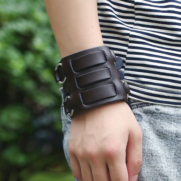 men biker bracelet punk rock 6.8cm wide leather handmade bracelets wristband three belt alloy black red cow leather jewelry, Golden;silver
men biker bracelet punk rock 6.8cm wide leather handmade bracelets wristband three belt alloy black red cow leather jewelry, Golden;silver