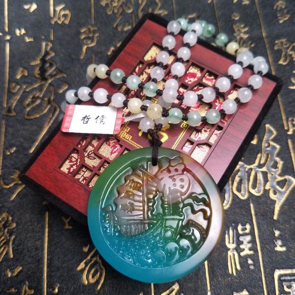 send a-level national certificate natural colorful jade carving multi-color blessing sea boat pendant three-color pendant chain, Silver
send a-level national certificate natural colorful jade carving multi-color blessing sea boat pendant three-color pendant chain, Silver