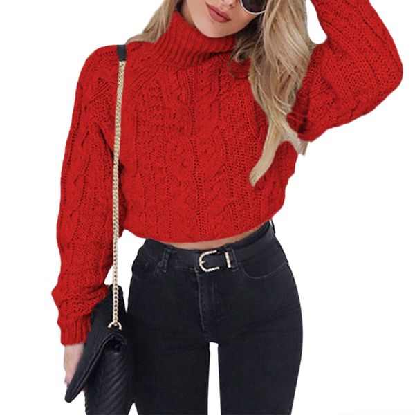 fashion lady solid color turtleneck midriff-baring warm pullover knitted sweater, White;black
fashion lady solid color turtleneck midriff-baring warm pullover knitted sweater, White;black