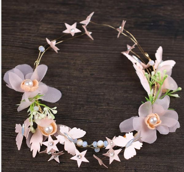 pentagram star wreath pink flower headband earring set bridal headband headdress, Silver
pentagram star wreath pink flower headband earring set bridal headband headdress, Silver