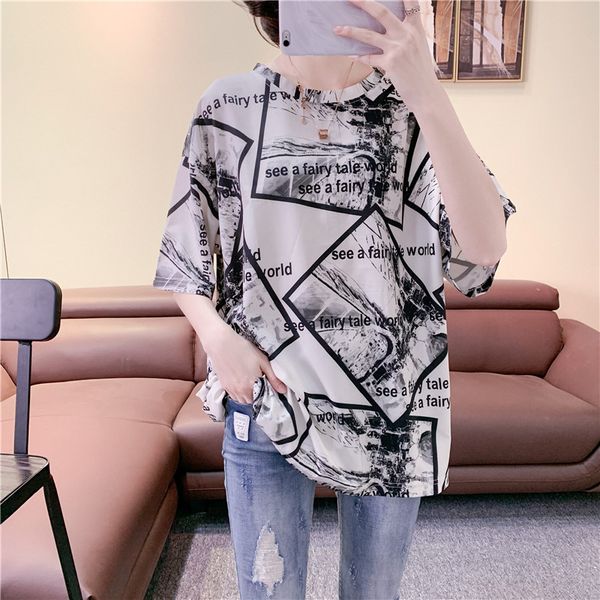 ladies fashion letter printed t-shirt loose summer sports and leisure clothing yoga top, White;red
ladies fashion letter printed t-shirt loose summer sports and leisure clothing yoga top, White;red