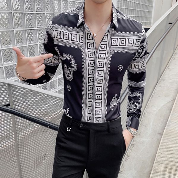 men's casual shirts retro dragon print men shirt long sleeve fashion slim fit dress night club party social streetwear camisa, White;black
men's casual shirts retro dragon print men shirt long sleeve fashion slim fit dress night club party social streetwear camisa, White;black