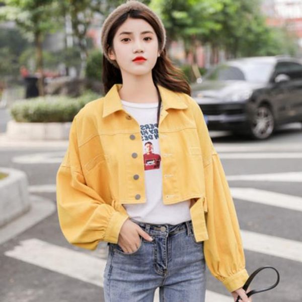 women crop jacket long sleeve denim bomber jackets loose single breasted jean jackets female red yellow white coats jacket dv989, Black;brown
women crop jacket long sleeve denim bomber jackets loose single breasted jean jackets female red yellow white coats jacket dv989, Black;brown