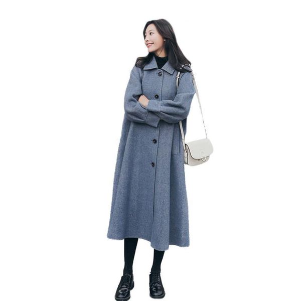 women autumn winter warm solid wool blends coat female elegant casual loose woolen coat outwear lady cashmere wool overcoat v501, Black
women autumn winter warm solid wool blends coat female elegant casual loose woolen coat outwear lady cashmere wool overcoat v501, Black