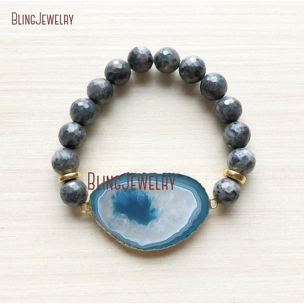 teal blue white agate slice beaded bracelet labradorite beads bracelet bm24127, Black
teal blue white agate slice beaded bracelet labradorite beads bracelet bm24127, Black