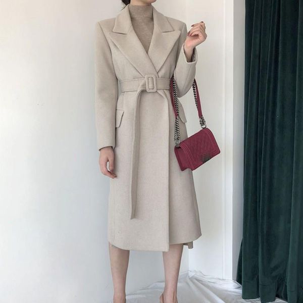 women korean winter long overcoat outwear coat loose plus size long sleeve wool coats casual with belt office lady coats, Black
women korean winter long overcoat outwear coat loose plus size long sleeve wool coats casual with belt office lady coats, Black
