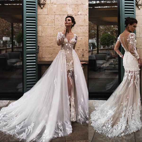 nora naviano 2020 wedding dresses jewel long sleeve lace 3d-floral appliques bridal gowns luxurious detachable train mermaid wedding dress, White
nora naviano 2020 wedding dresses jewel long sleeve lace 3d-floral appliques bridal gowns luxurious detachable train mermaid wedding dress, White