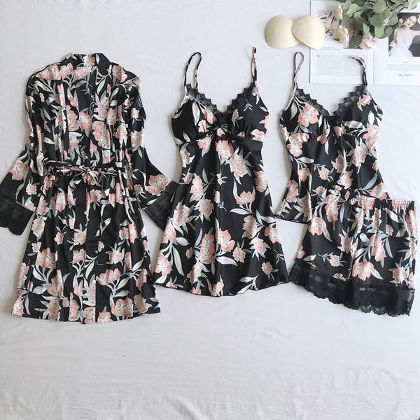 trendy flora printed women sleepwear summer classic breathable lady pajamas set four-piece personality female silk nightclothes, Blue;gray
trendy flora printed women sleepwear summer classic breathable lady pajamas set four-piece personality female silk nightclothes, Blue;gray