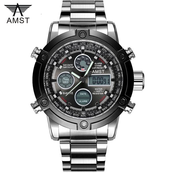 new 2020 waterproof relogio masculino amst watches men watch stainless steel analog digital dual time sport watches, Slivery;brown
new 2020 waterproof relogio masculino amst watches men watch stainless steel analog digital dual time sport watches, Slivery;brown