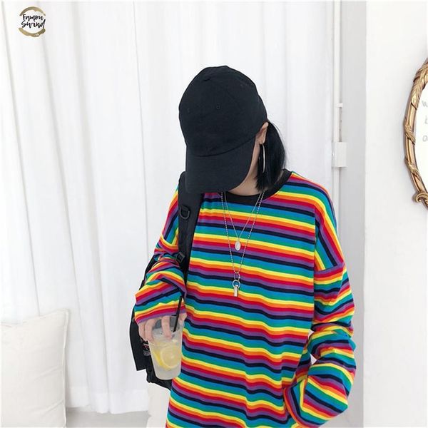 rainbow stripe t shirt spring harajuku female shirt long sleeve plus size tshirts woman korean feminine 37059, White
rainbow stripe t shirt spring harajuku female shirt long sleeve plus size tshirts woman korean feminine 37059, White