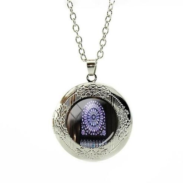 Rose Window Stained Glass Notre Dame de Paris Cathedral Locket Necklace Personality Gift Pendant Cheap Chain Jewelry Hot Selling