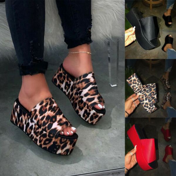 women pu leopard print platform heel slippers casual peep toe slip on shoes summer sandals size35-43, Black
women pu leopard print platform heel slippers casual peep toe slip on shoes summer sandals size35-43, Black
