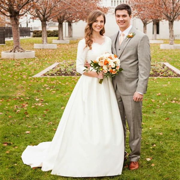 2019 Simple V-Neck Sweep Train Wedding Dresses 3/4 Long Sleeve Bridal Gowns Classical A-Line Wedding Dresses Vestido De Noiva Cheap
2019 Simple V-Neck Sweep Train Wedding Dresses 3/4 Long Sleeve Bridal Gowns Classical A-Line Wedding Dresses Vestido De Noiva Cheap