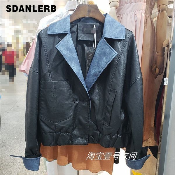 spring autumn women pu leather jacket short style loose jackets ladies student new big pocket denim lapel patch leather coat, Black
spring autumn women pu leather jacket short style loose jackets ladies student new big pocket denim lapel patch leather coat, Black