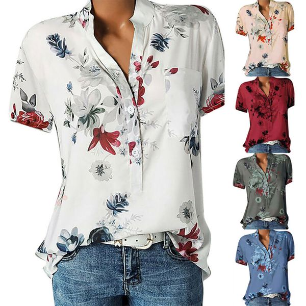 Plus Size Women Boho Floral Long Sleeve Blouse Baggy Tops V Neck T Shirt Summer
