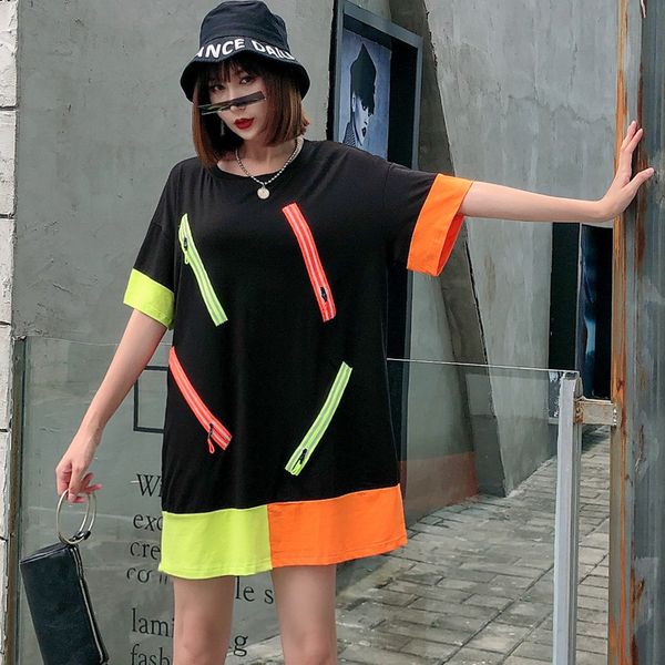 women's t-shirt harajuku long style short sleeve large size loose summer tees women high street color blocked, White
women's t-shirt harajuku long style short sleeve large size loose summer tees women high street color blocked, White