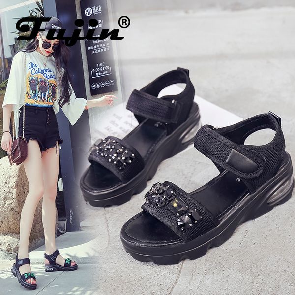 fujin women sandals summer 2020 breathable thick bottom hook loop fashion causal comfortable high heels round toe women sandals, Black 
fujin women sandals summer 2020 breathable thick bottom hook loop fashion causal comfortable high heels round toe women sandals, Black
