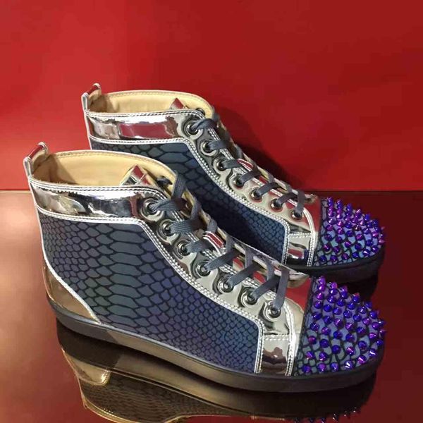 men's high shoes sneakers red bottom spiked studs fish scale genuine leather 3d night glow luxe designs trainers red soles, Black
men's high shoes sneakers red bottom spiked studs fish scale genuine leather 3d night glow luxe designs trainers red soles, Black