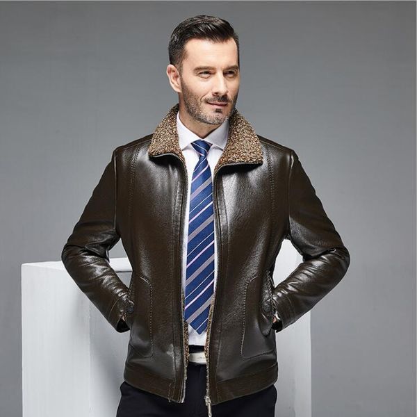 2019 autumn winter father casual leather coat fashion lapel velvet collar men leather jacket thick fur male middle age clothing, Black
2019 autumn winter father casual leather coat fashion lapel velvet collar men leather jacket thick fur male middle age clothing, Black